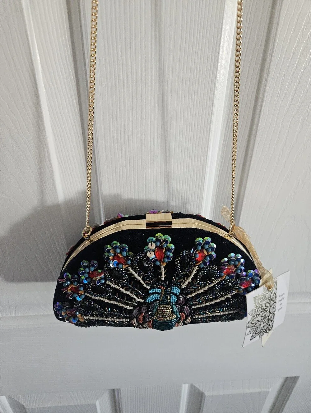 NWT Made In India Beaded Embellished Peacock Hard Case Clutch/Crossbody Bag